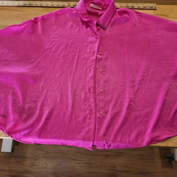 Bucketlist Pink Fuscia Silk Batwing Collared Blouse Soft Satin Unique - Picture 1 of 7